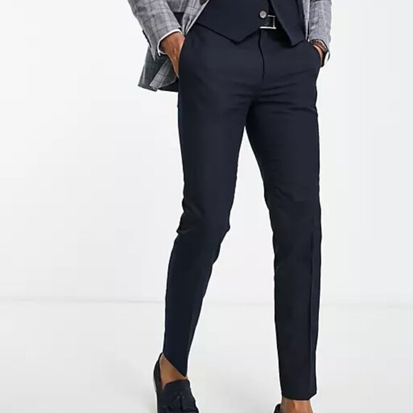 Topman SKINNY textured trousers in navy 34R - Picture 7 of 10